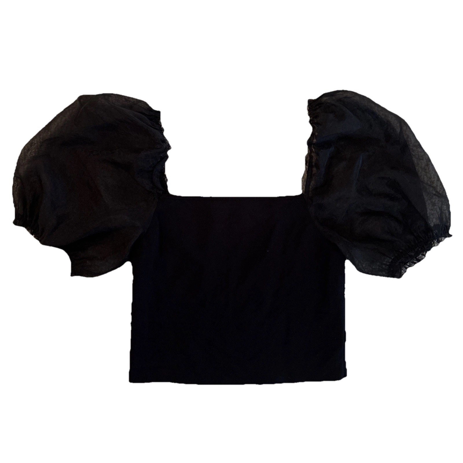 Wilfred Aritzia Sheer Puff Sleeve Black Crop Top Size Large